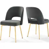 Rouse Dining Chair in Charcoal Gray Velvet & Gold Metal (Set of 2)