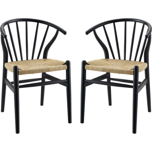 Flourish Spindle Dining Chair in Black Wood w/ Rope Seat (Set of 2)