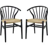 Flourish Spindle Dining Chair in Black Wood w/ Rope Seat (Set of 2)