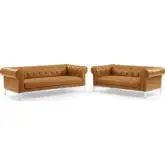 Idyll Sofa & Loveseat Set in Tufted Tan Leather