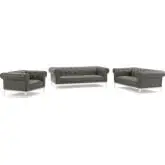 Idyll 3 Piece Sofa Set in Tufted Gray Leather