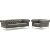 Idyll Sofa & Arm Chair in Tufted Gray Leather