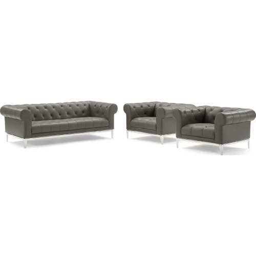 Idyll 3 Piece Sofa Set in Tufted Gray Leather