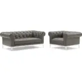 Idyll Loveseat & Arm Chair in Tufted Gray Leather