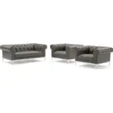 Idyll 3 Piece Loveseat Set in Tufted Gray Leather