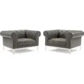 Idyll Arm Chair in Tufted Gray Leather (Set of 2)