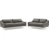 Harness Sofa & Loveseat Set in Gray Leather & Stainless Steel