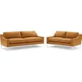 Harness Sofa & Loveseat Set in Tan Leather & Stainless Steel