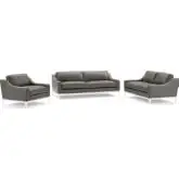 Harness 3 Piece Sofa Set in Gray Leather & Stainless Steel