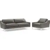 Harness Sofa & Arm Chair Set in Gray Leather & Stainless Steel