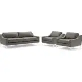 Harness 3 Piece Sofa Set in Gray Leather & Stainless Steel