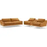 Harness 3 Piece Sofa Set in Tan Leather & Stainless Steel