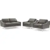 Harness Loveseat & 2 Arm Chair Set in Gray Leather & Stainless Steel