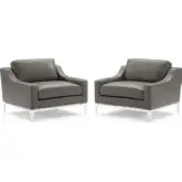 Harness Arm Chair in Gray Leather & Stainless Steel (Set of 2)