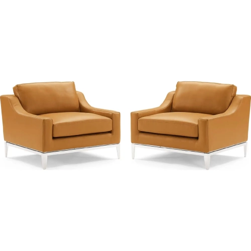 Harness Arm Chair in Tan Leather & Stainless Steel (Set of 2)