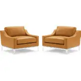 Harness Arm Chair in Tan Leather & Stainless Steel (Set of 2)