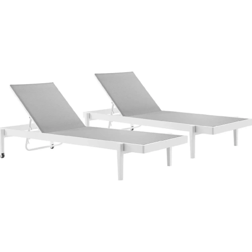 Charleston Outdoor Chaise Lounge Chair in Gray Mesh (Set of 2)