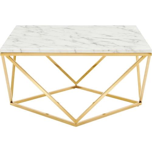 Vertex Coffee Table in White Faux Marble & Polished Gold Stainless