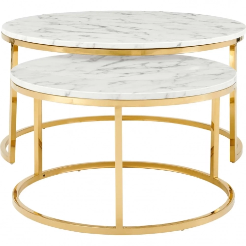 Ravenna Nesting Coffee Table in White Faux Marble & Gold