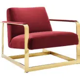 Seg Accent Chair in Maroon Velvet & Gold Steel