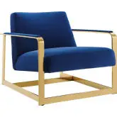 Seg Accent Chair in Navy Blue Velvet & Gold Steel