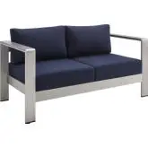 Shore Outdoor Loveseat in Navy Blue Sunbrella&reg; Fabric & Aluminum