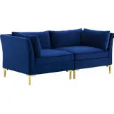 Ardent Modular Loveseat in Navy Blue Velvet & Gold