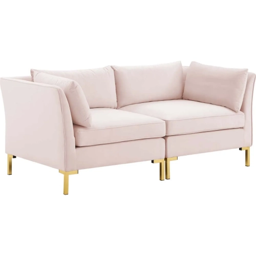 Ardent Modular Loveseat in Pink Velvet & Gold