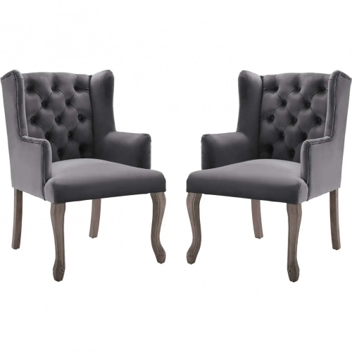 Realm Arm Chair in Tufted Gray Fabric & Wood (Set of 2)