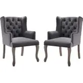 Realm Arm Chair in Tufted Gray Fabric & Wood (Set of 2)