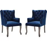 Realm Arm Chair in Tufted Navy Fabric & Wood (Set of 2)