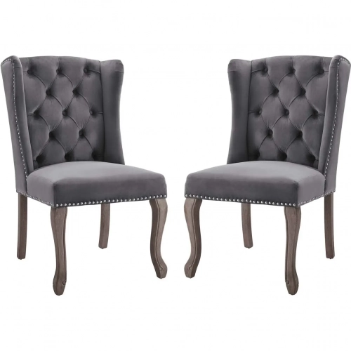 Apprise Dining Chair in Tufted Gray Velvet (Set of 2)