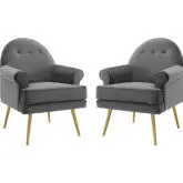 Revive Arm Chair in Gray Fabric on Gold Iron Legs (Set of 2)