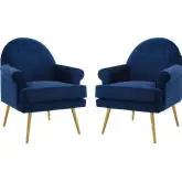 Revive Arm Chair in Navy Blue Fabric on Gold Iron Legs (Set of 2)