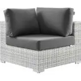 Convene Outdoor Corner Sectional Unit in Charcoal Fabric & Gray Poly Rattan