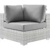 Convene Outdoor Corner Sectional Unit in Gray Fabric & Gray Poly Rattan