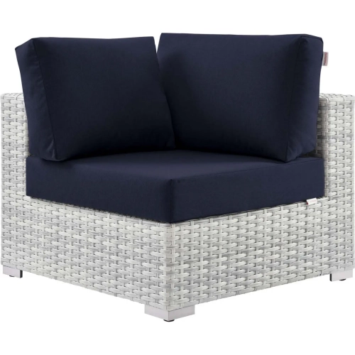 Convene Outdoor Corner Sectional Unit in Navy Fabric & Gray Poly Rattan