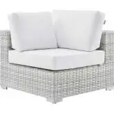 Convene Outdoor Corner Sectional Unit in White Fabric & Gray Poly Rattan