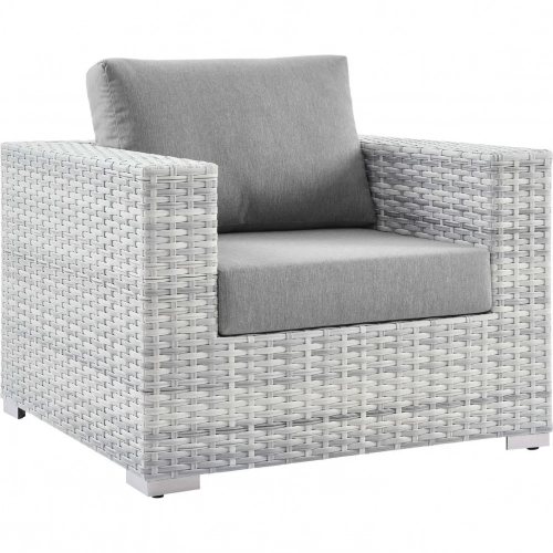 Convene Outdoor Accent Arm Chair in Gray Fabric & Gray Poly Rattan