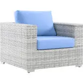 Convene Outdoor Accent Arm Chair in Light Blue Fabric & Gray Poly Rattan