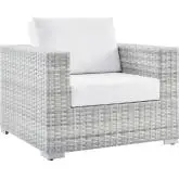 Convene Outdoor Accent Arm Chair in White Fabric & Gray Poly Rattan