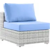 Convene Outdoor Armless Chair in Light Blue Fabric & Gray Poly Rattan