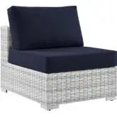 Convene Outdoor Armless Chair in Navy Fabric & Gray Poly Rattan