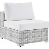 Convene Outdoor Armless Chair in White Fabric & Gray Poly Rattan