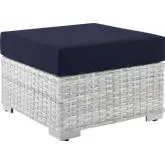 Convene Outdoor Ottoman in Navy Fabric & Gray Poly Rattan