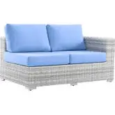 Convene Outdoor Right Arm Loveseat Sectional Unit in Light Blue Fabric & Gray Poly Rattan