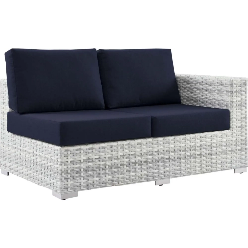 Convene Outdoor Right Arm Loveseat Sectional Unit in Navy Fabric & Gray Poly Rattan