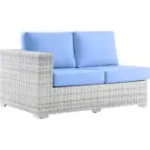 Convene Outdoor Left Arm Loveseat Sectional Unit in Light Blue Fabric & Gray Poly Rattan