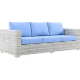 Convene Outdoor Sofa in Light Blue Fabric & Gray Poly Rattan