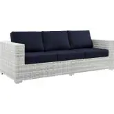 Convene Outdoor Sofa in Navy Fabric & Gray Poly Rattan